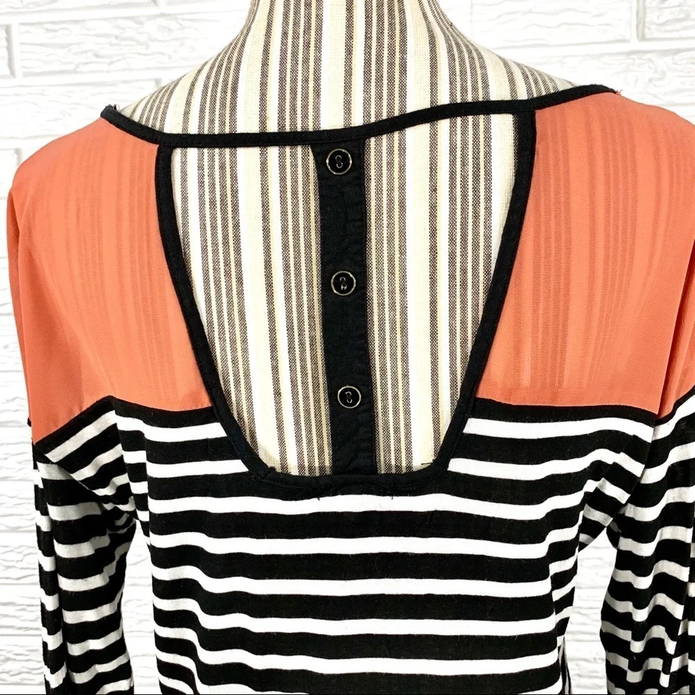 Striped Top w/Sheer Coral Neckline Open Back - Picture 8 of 8